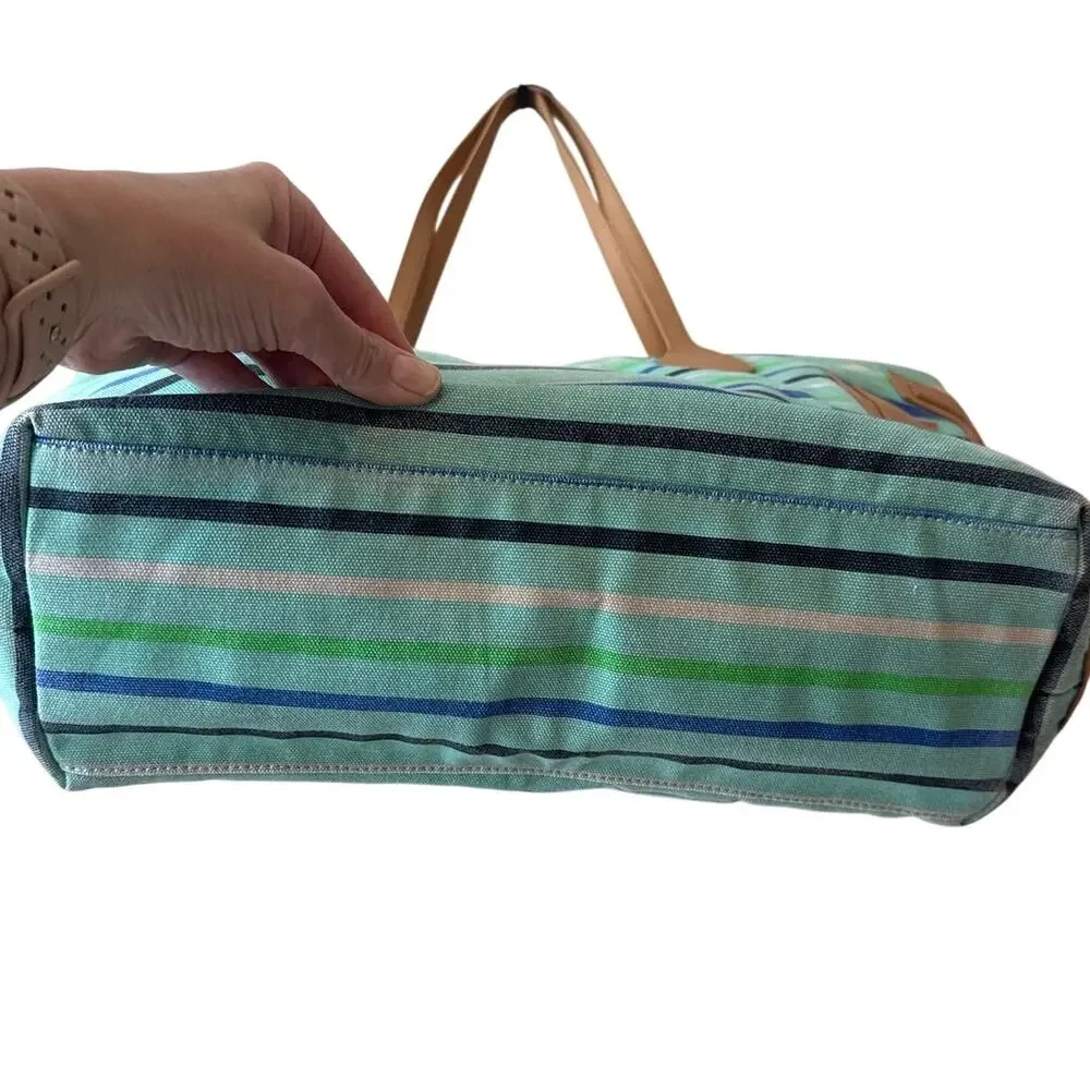 Tory Burch Stacked T Striped Canvas Tote Bag